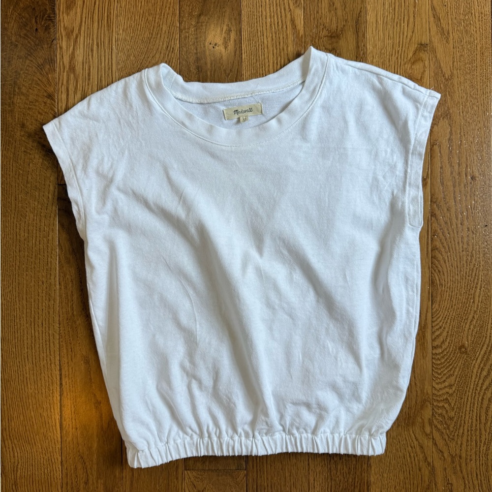 Madewell White Cap Sleeved Tee with Blouson Hem, XS